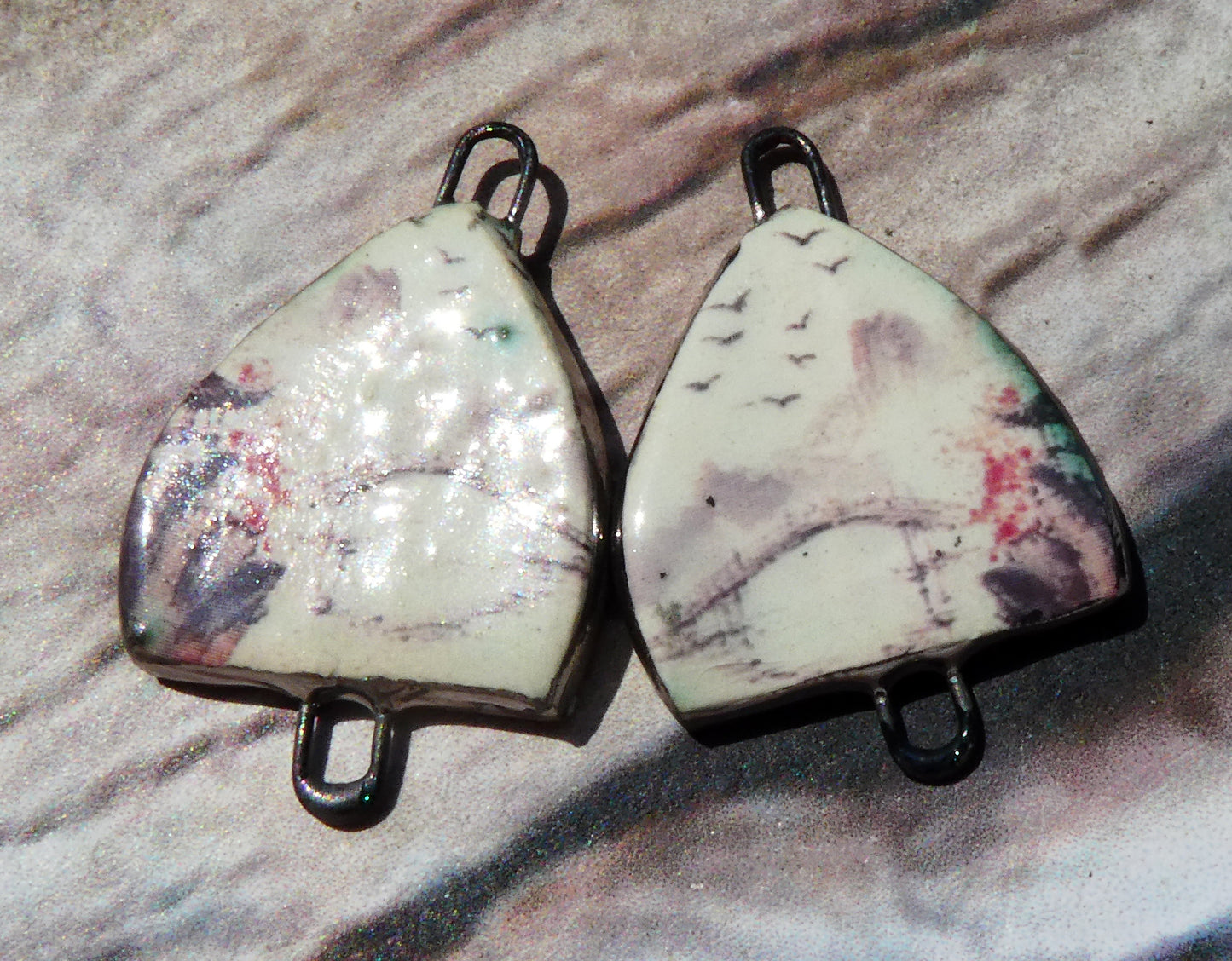 Ceramic Arch Chinese Art Earring Connectors - #3