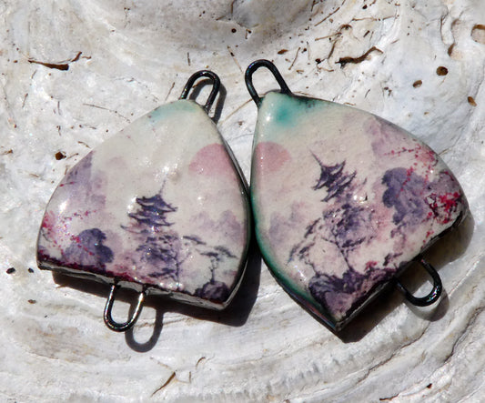 Ceramic Arch Chinese Art Earring Connectors - #4
