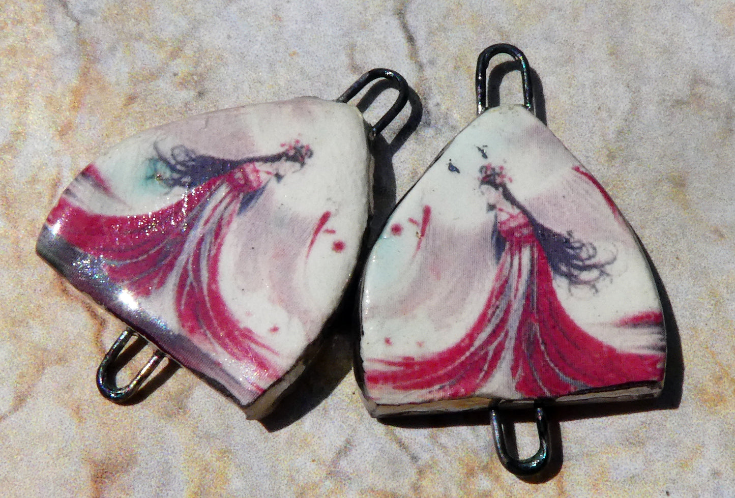 Ceramic Arch Chinese Art Earring Connectors - #7