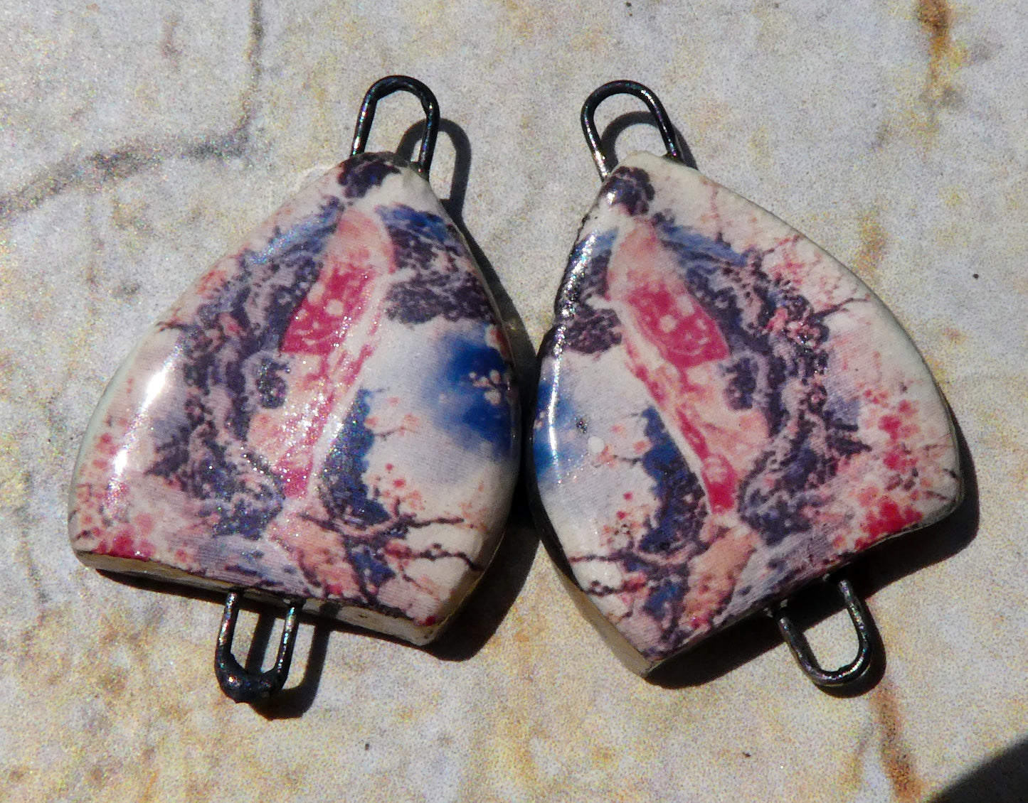 Ceramic Arch Chinese Art Earring Connectors - #8