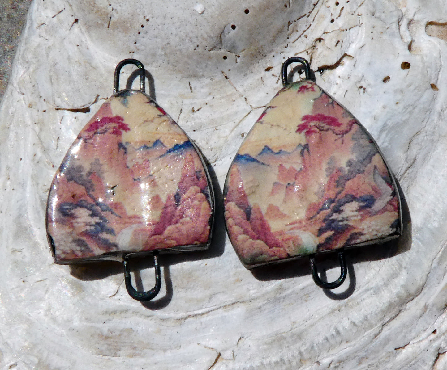 Ceramic Arch Chinese Art Earring Connectors - #10