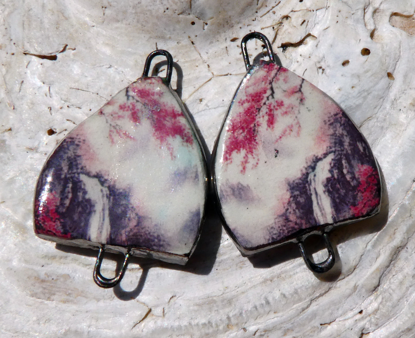 Ceramic Arch Chinese Art Earring Connectors - #12