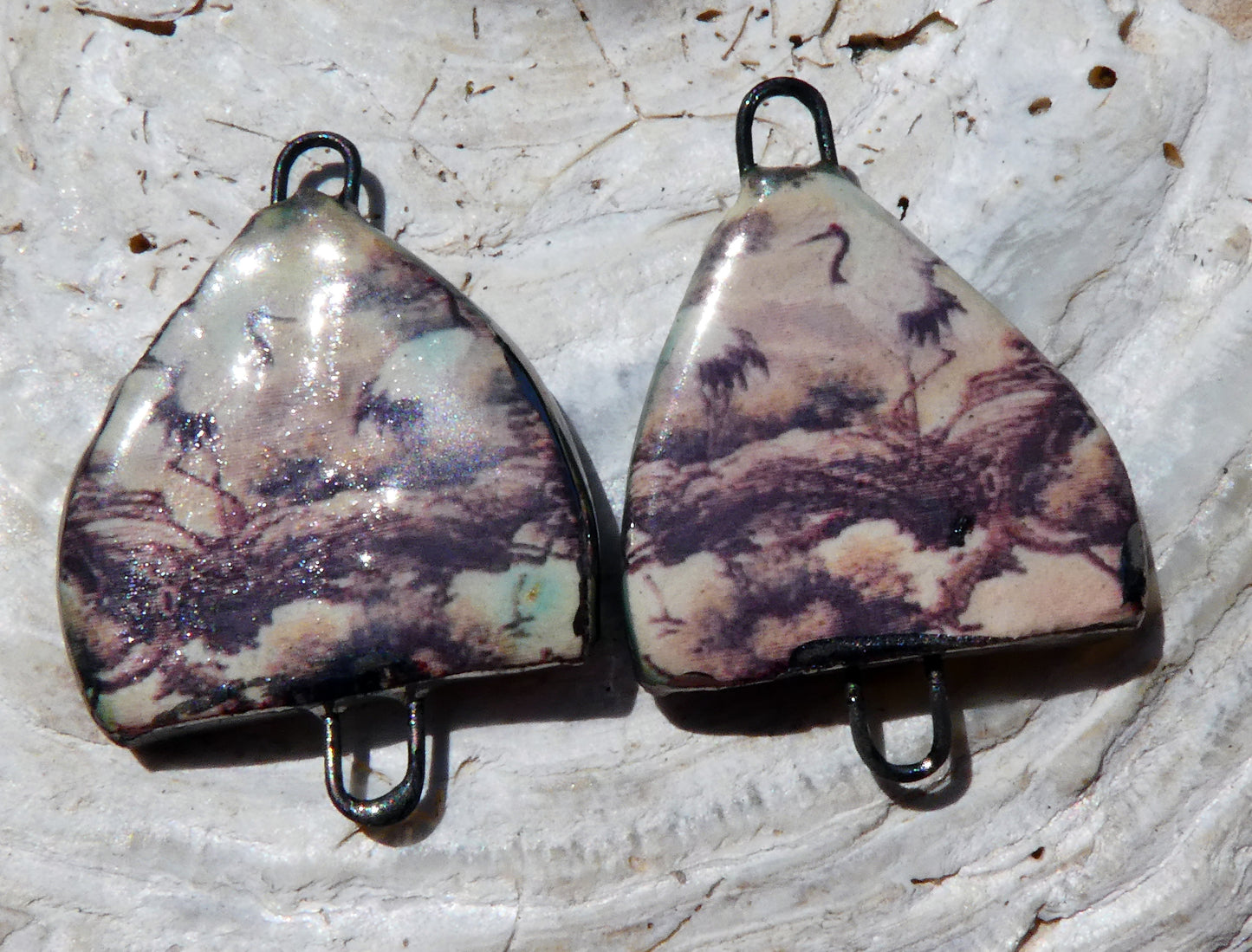 Ceramic Arch Chinese Art Earring Connectors - #13