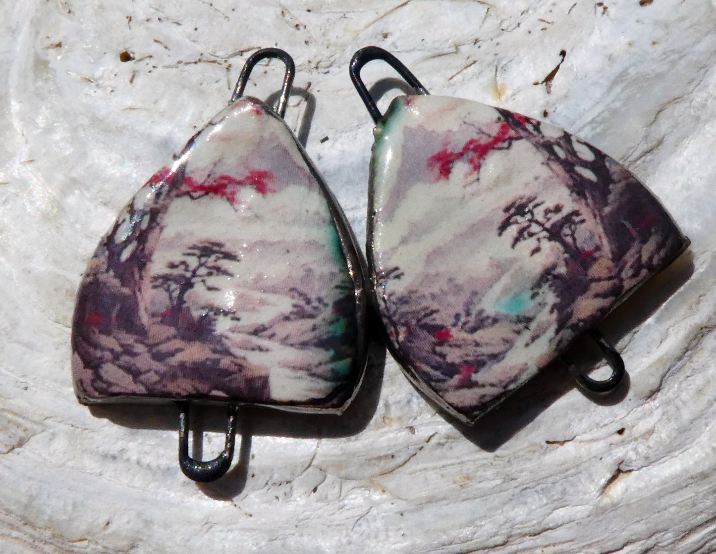 Ceramic Arch Chinese Art Earring Connectors - #15
