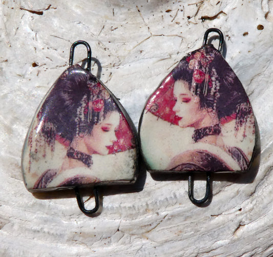 Ceramic Arch Chinese Art Earring Connectors - #18