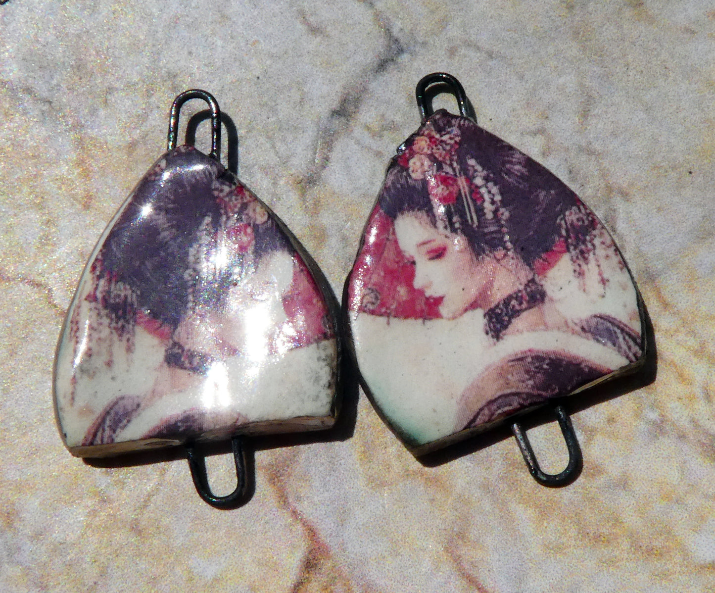 Ceramic Arch Chinese Art Earring Connectors - #18