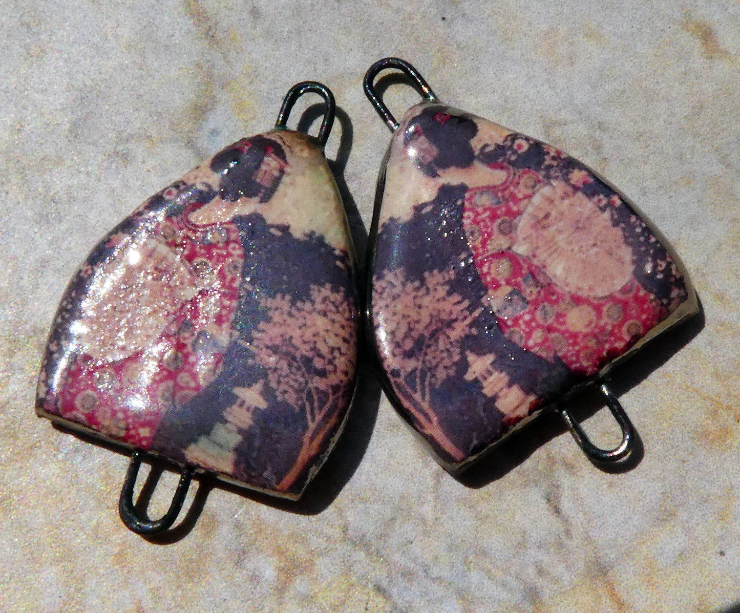 Ceramic Arch Chinese Art Earring Connectors - #20