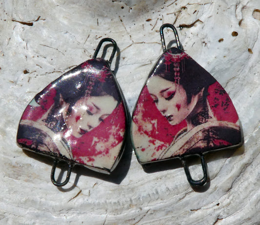 Ceramic Arch Chinese Art Earring Connectors - #23