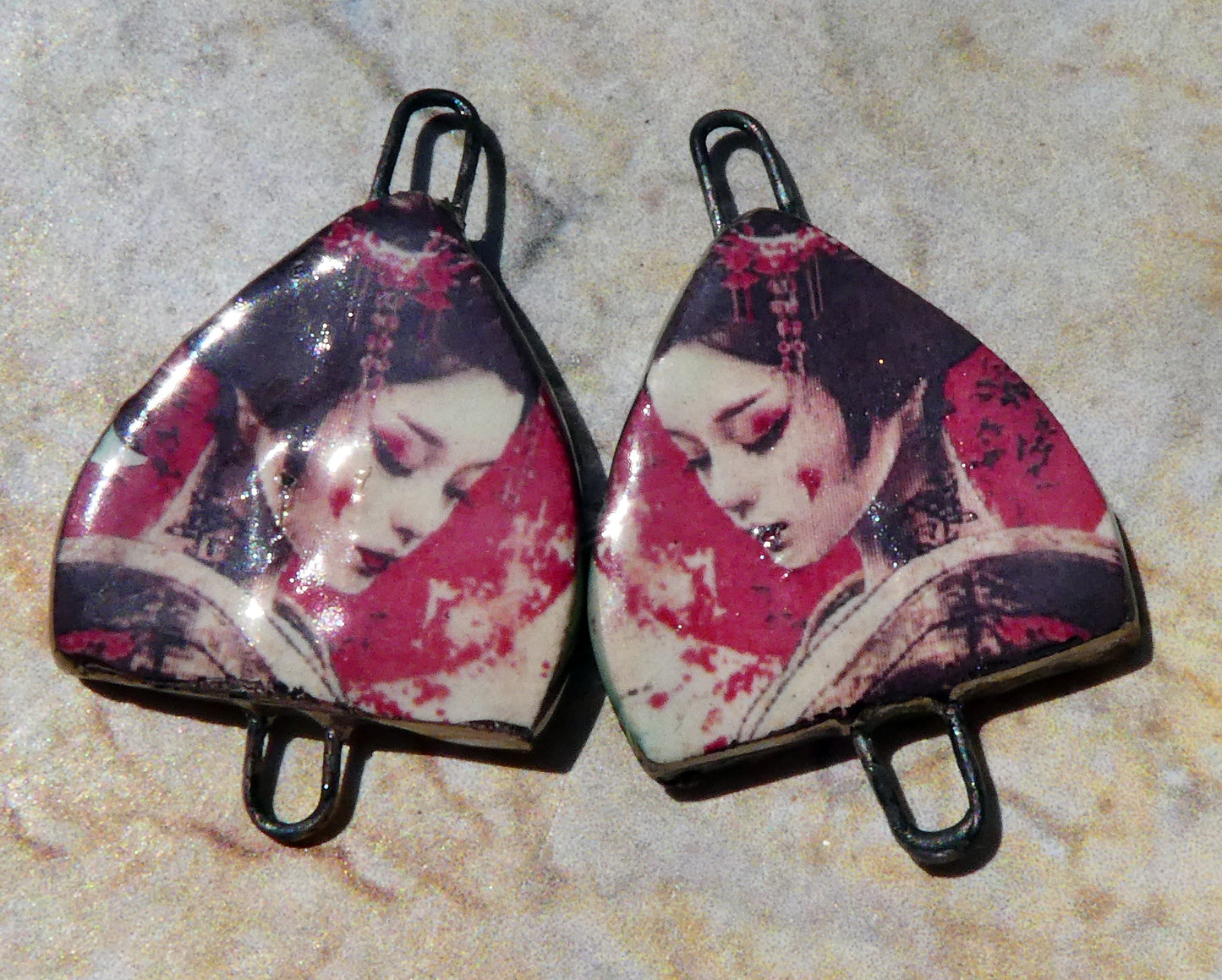Ceramic Arch Chinese Art Earring Connectors - #23