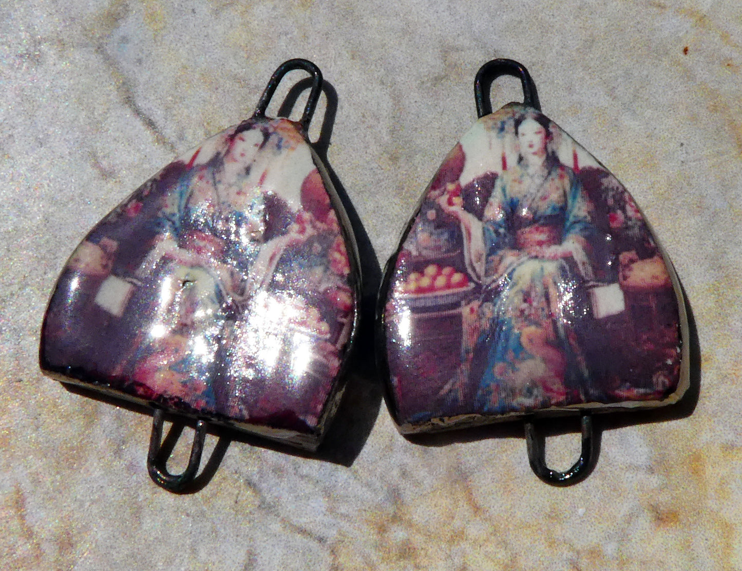Ceramic Arch Chinese Art Earring Connectors - #27