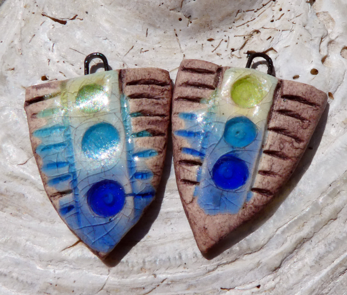 Ceramic Rustic Glassy Shield Charms