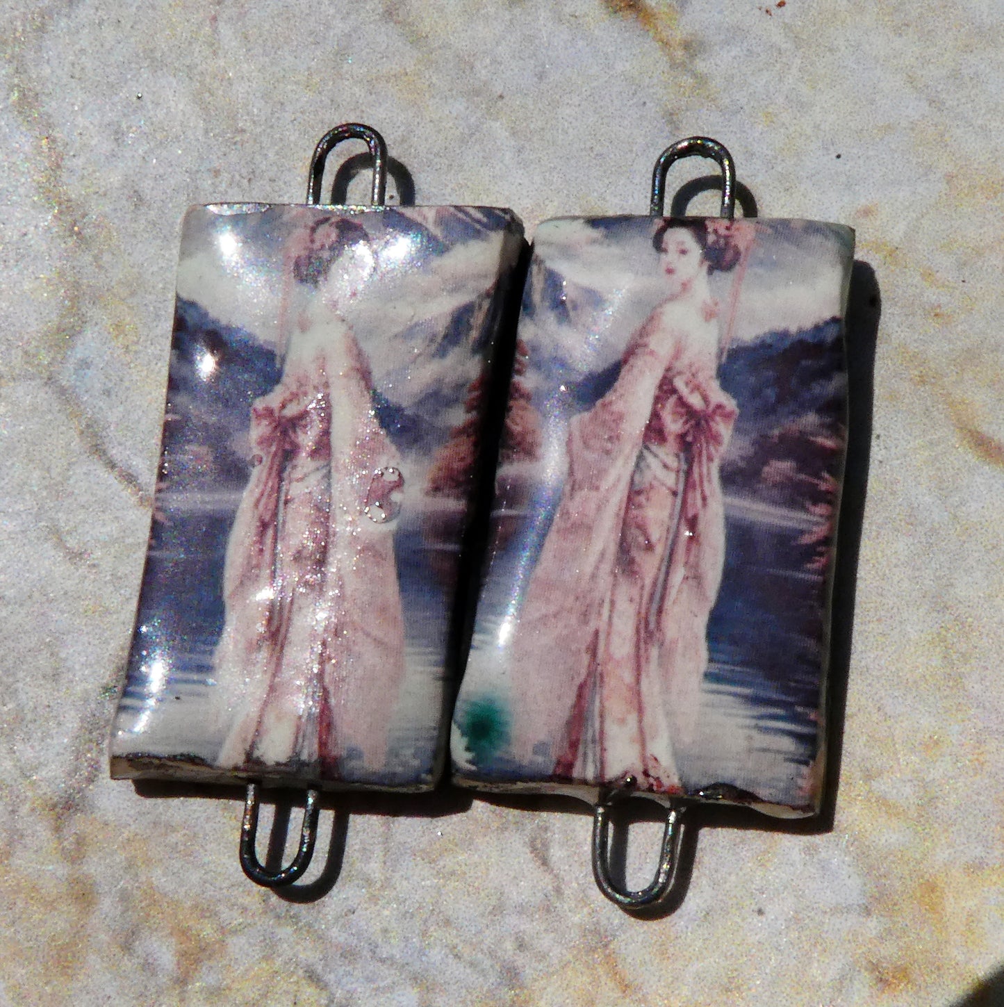 Ceramic Japanese Art Earring Connectors - #6