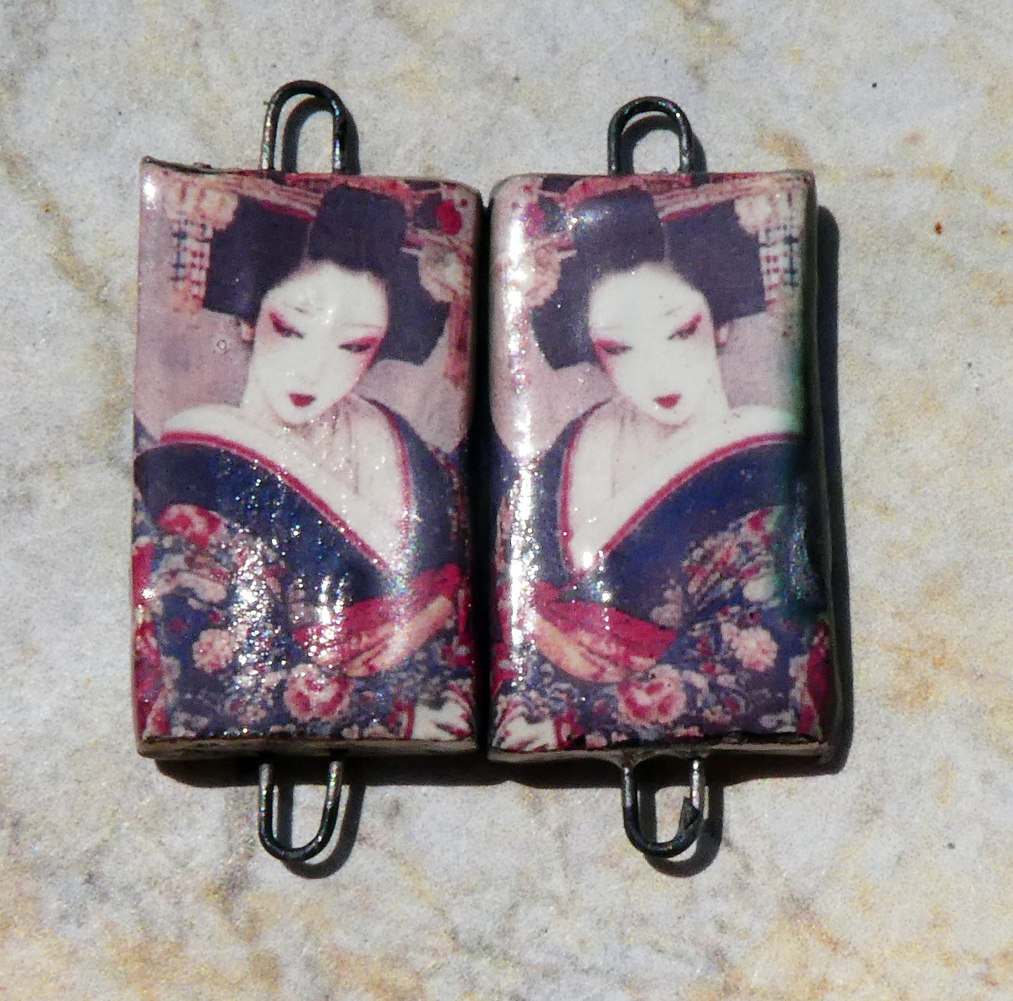 Ceramic Japanese Art Earring Connectors - #7