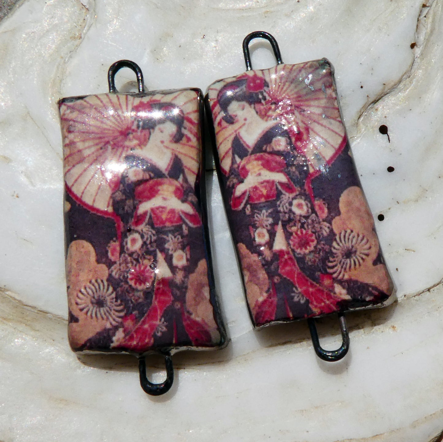 Ceramic Japanese Art Earring Connectors - #8