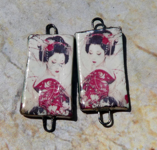 Ceramic Japanese Art Earring Connectors - #9