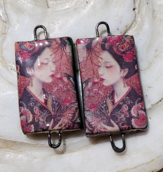 Ceramic Japanese Art Earring Connectors - #11