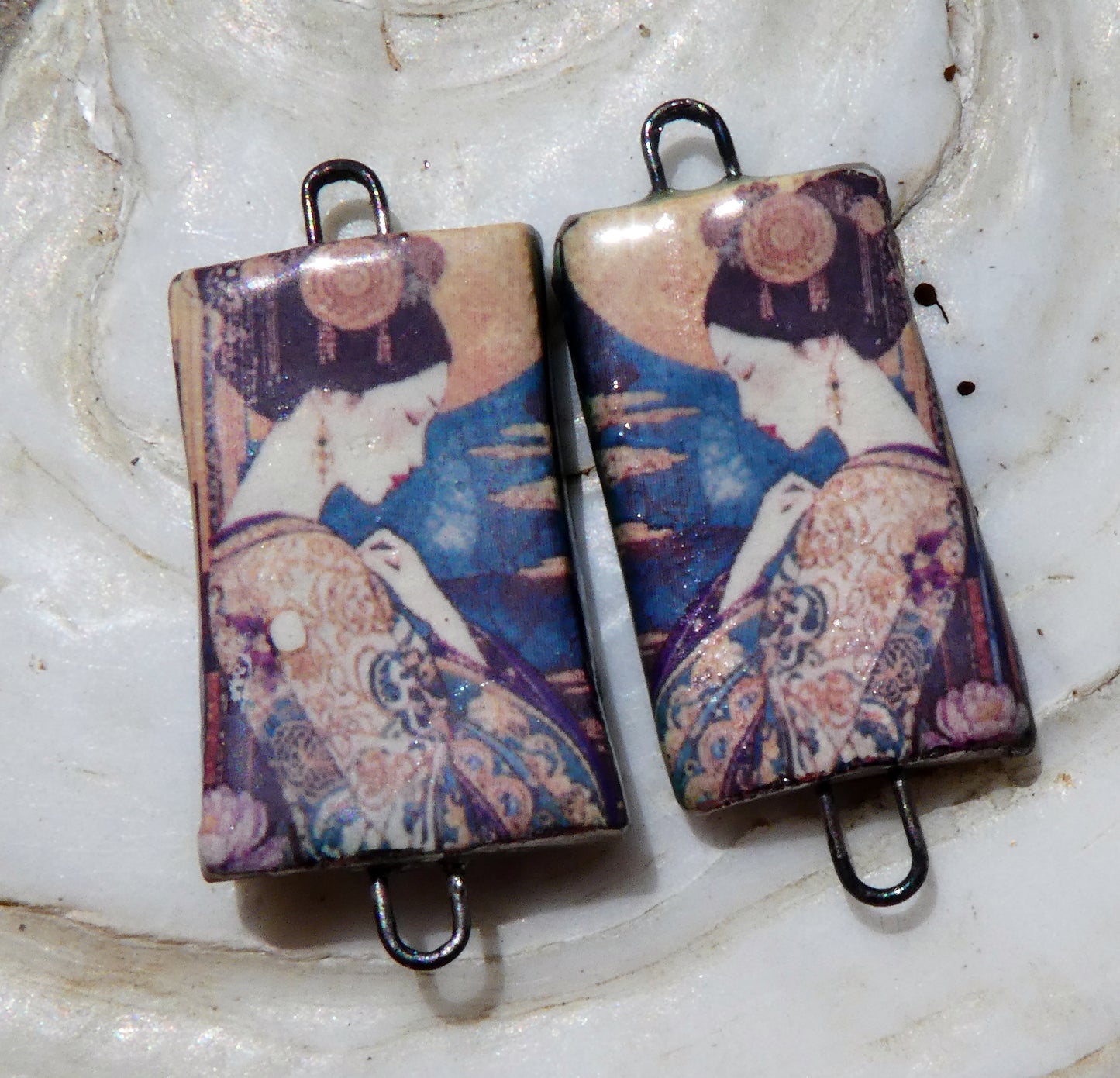Ceramic Japanese Art Earring Connectors - #12