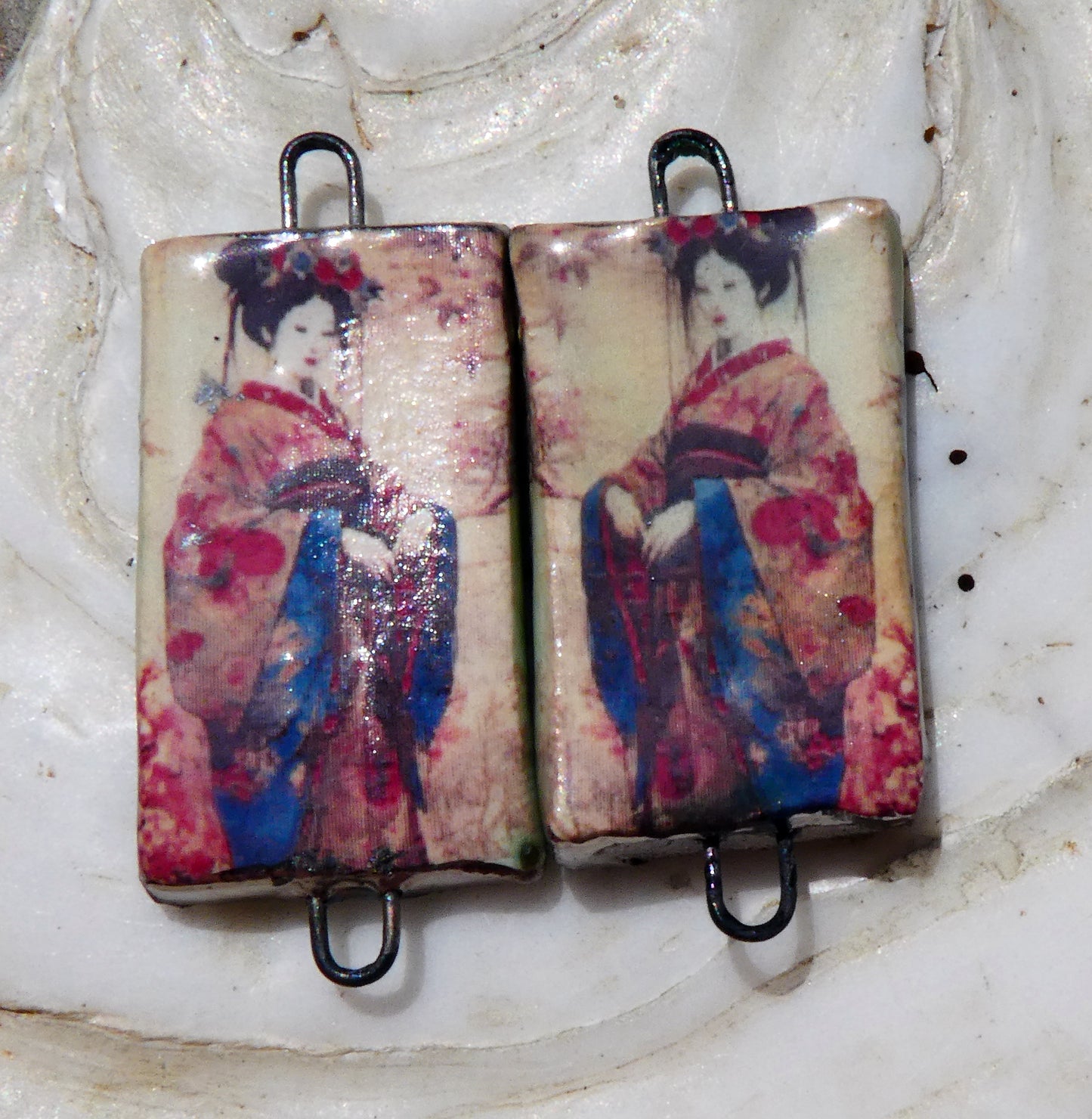 Ceramic Japanese Art Earring Connectors - #14