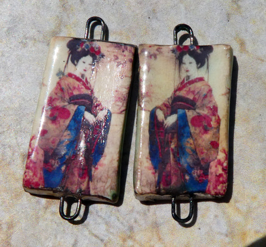 Ceramic Japanese Art Earring Connectors - #14