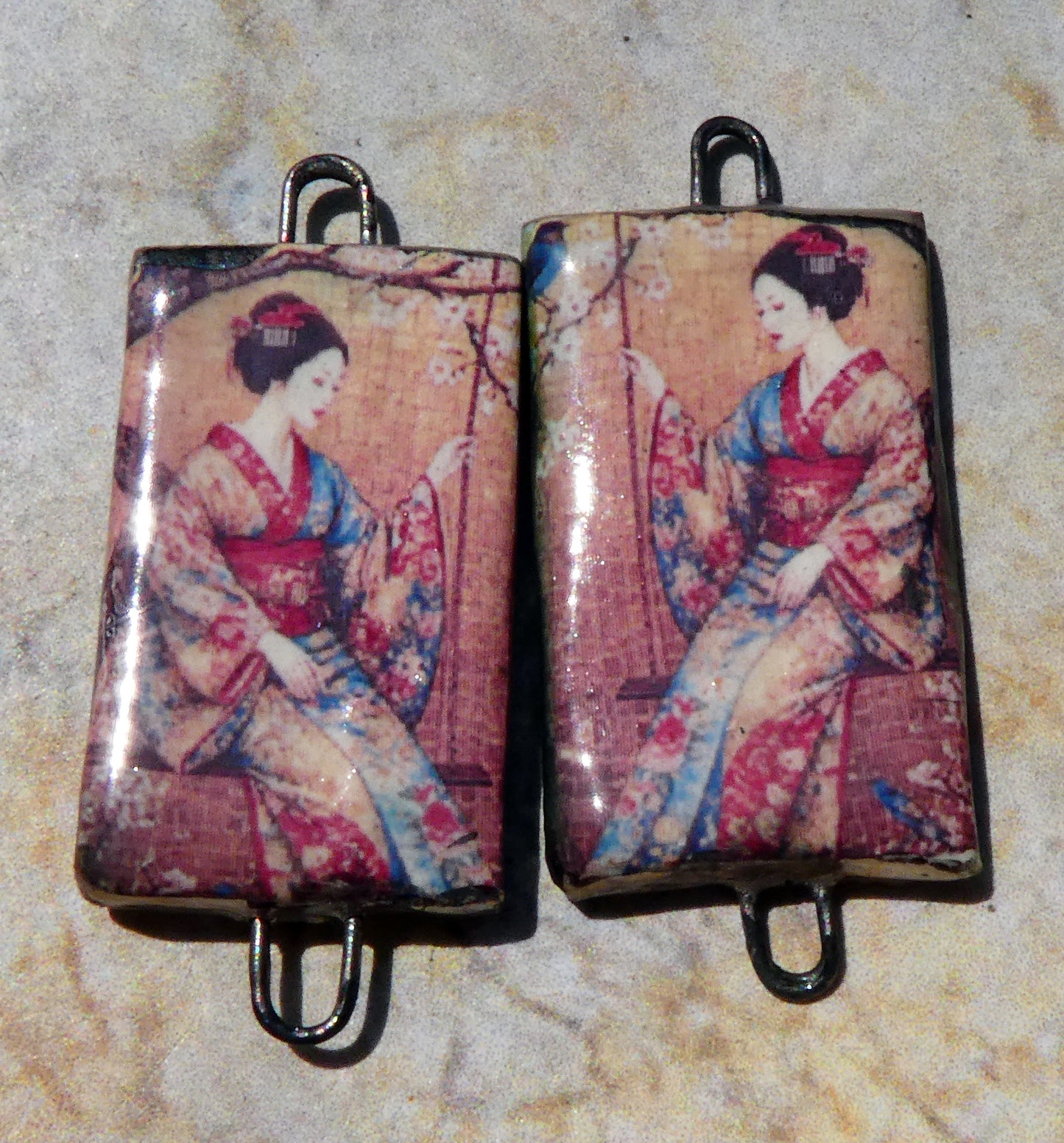 Ceramic Japanese Art Earring Connectors - #16