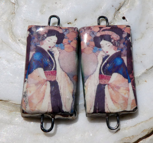 Ceramic Japanese Art Earring Connectors - #17