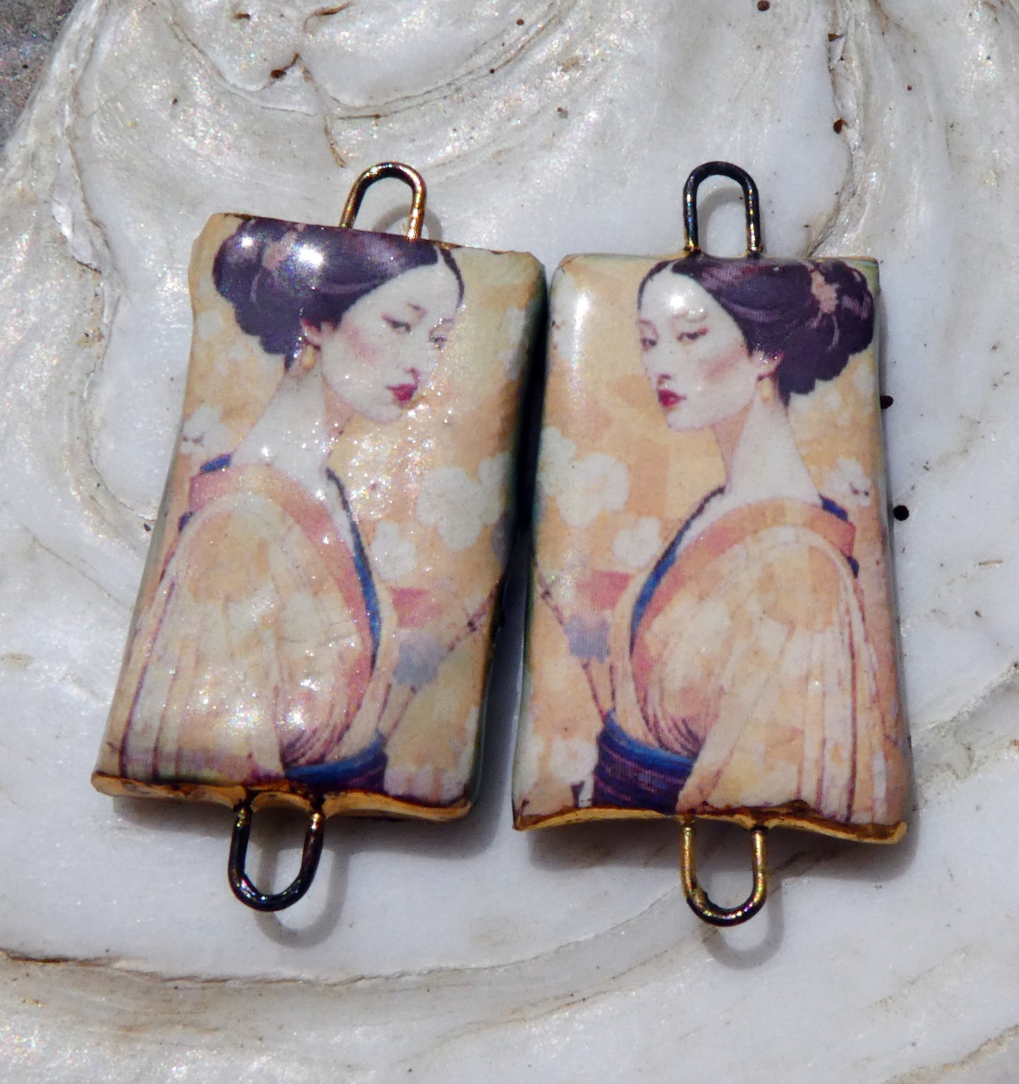 Ceramic Japanese Art Earring Connectors - #19