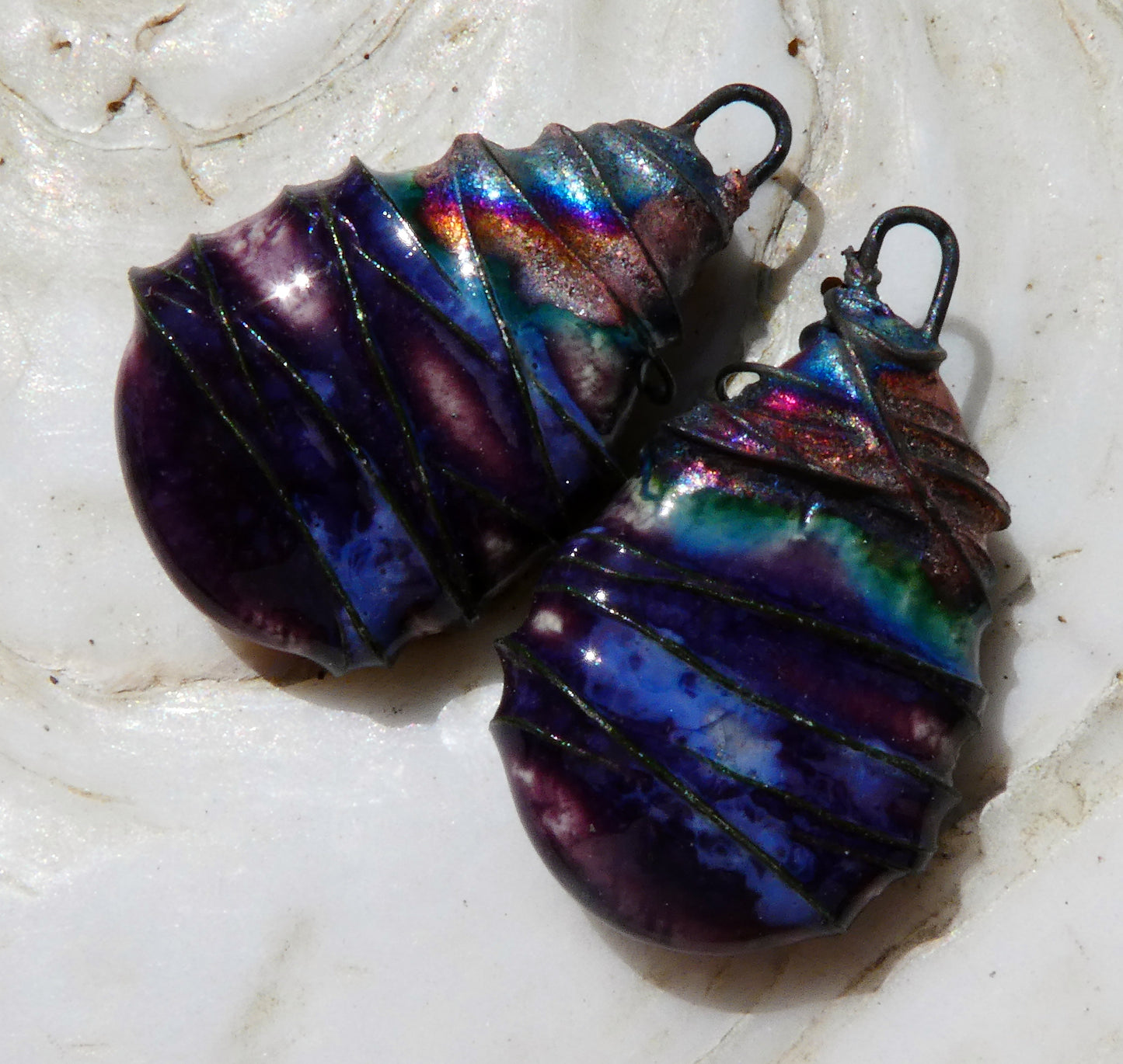 Ceramic Wire Wrapped Teardrop Charms -Royal Fantasy
