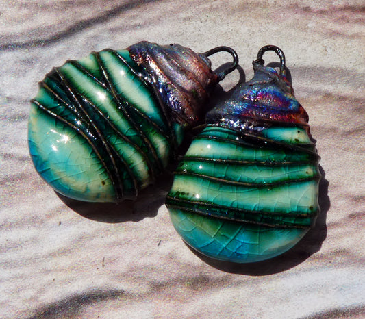 Ceramic Wire Wrapped Teardrop Charms -Jurassic