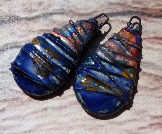 Ceramic Wire Wrapped Flat Teardrop Charms -Outer Galaxy