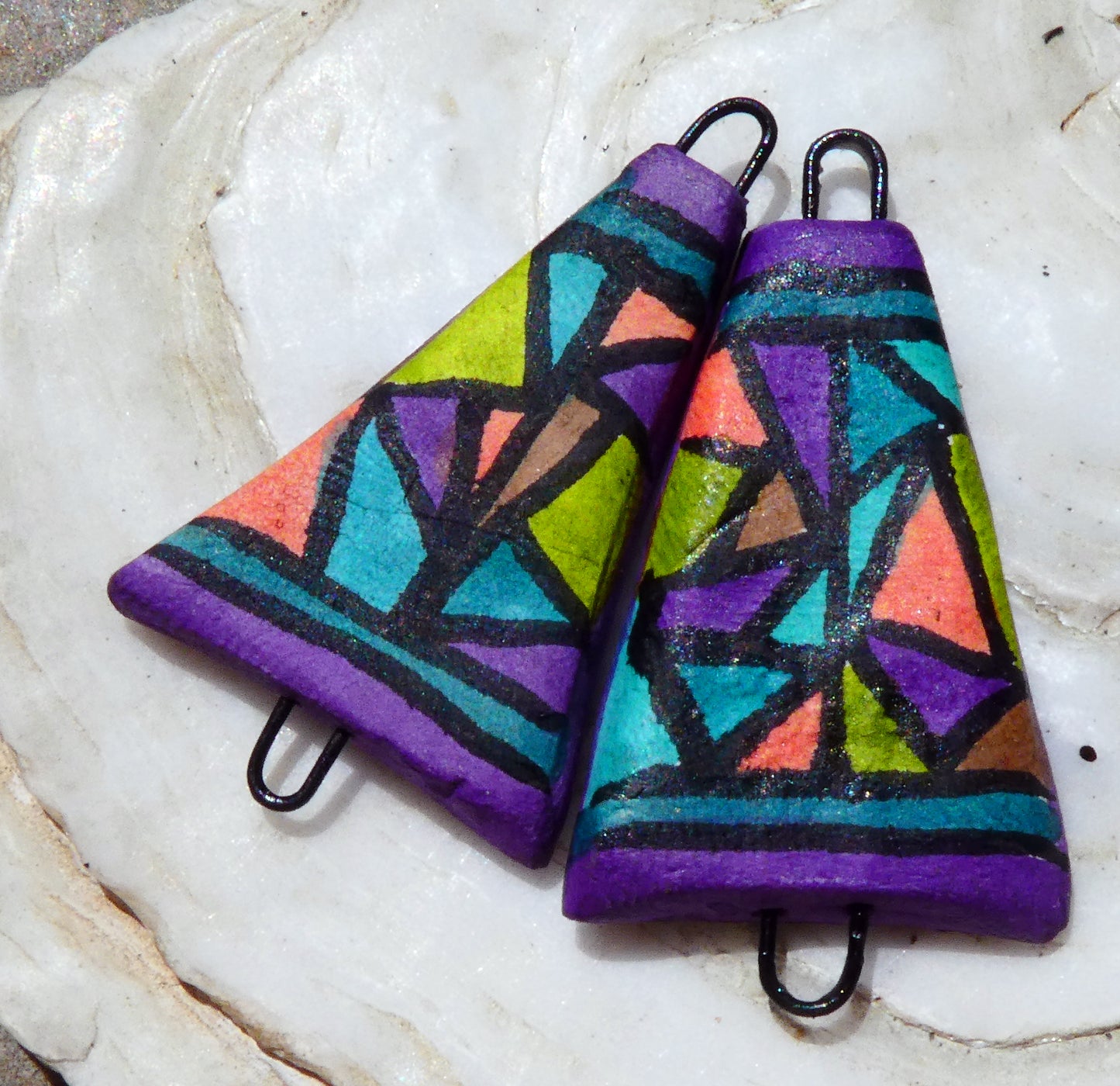 Ceramic Inky Wedge Earring Connectors #3