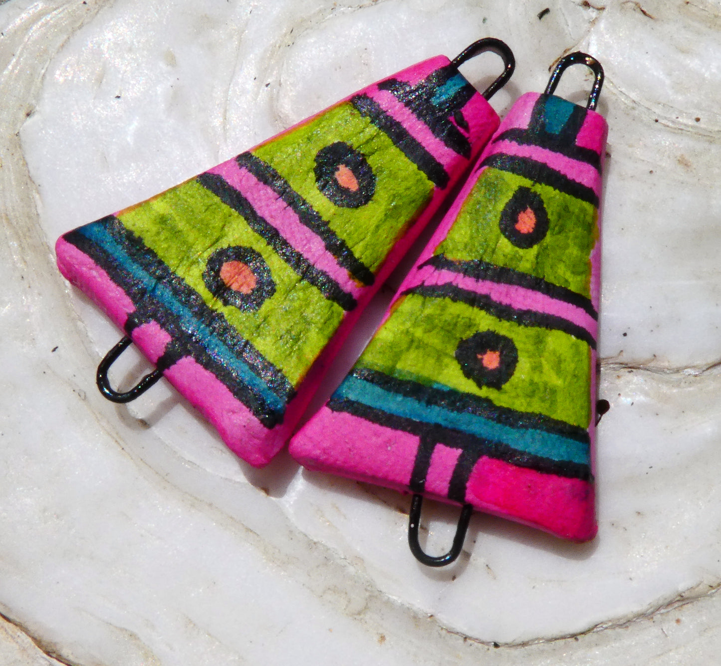 Ceramic Inky Wedge Earring Connectors #4