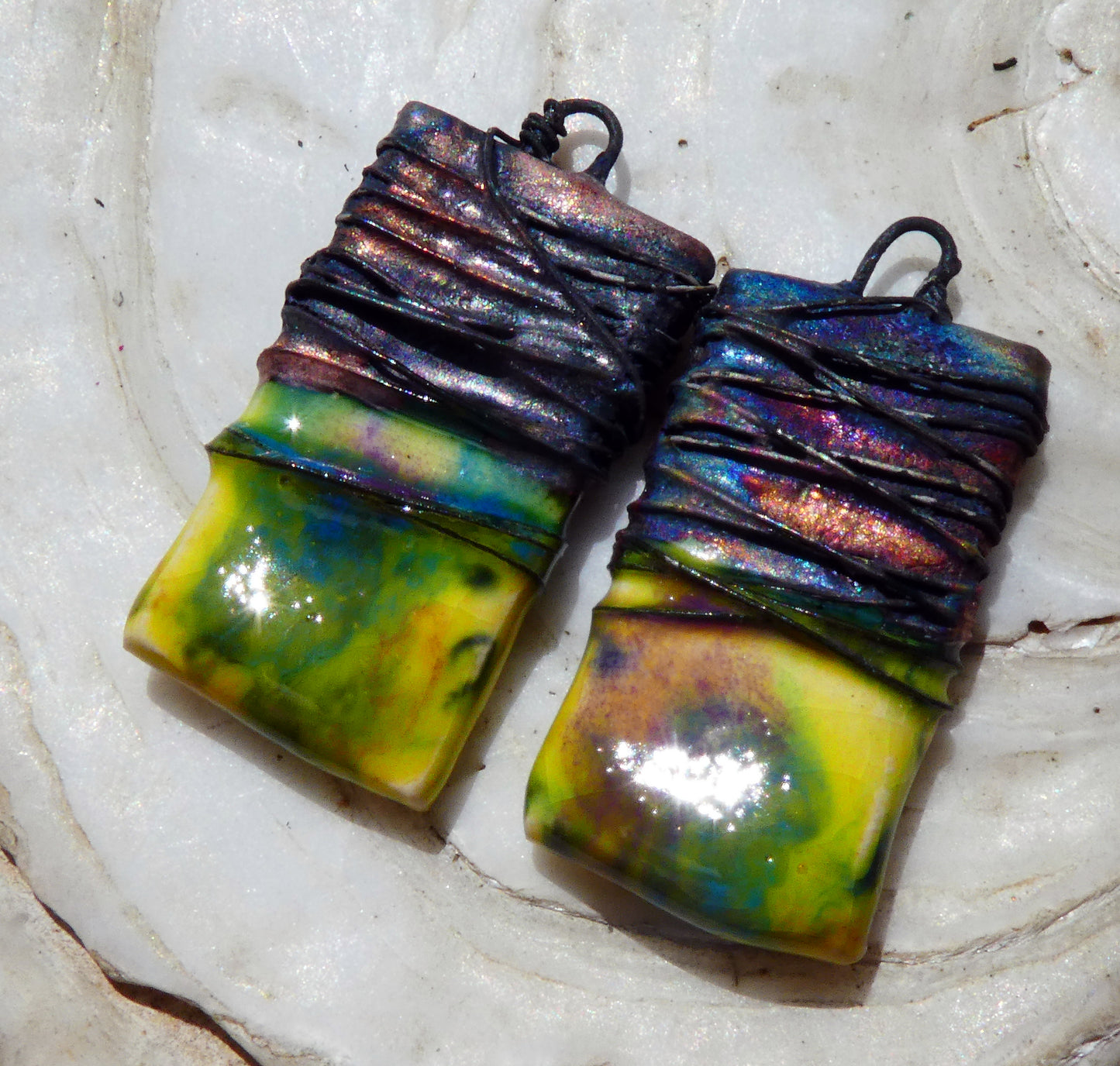 Ceramic Wire Wrapped Tablet Charms -Mardi Gras