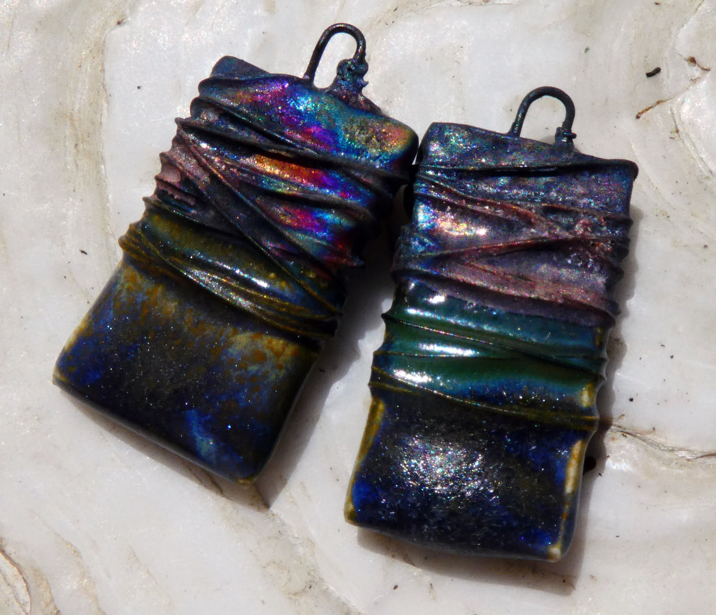 Ceramic Wire Wrapped Tablet Charms -Blue Shade