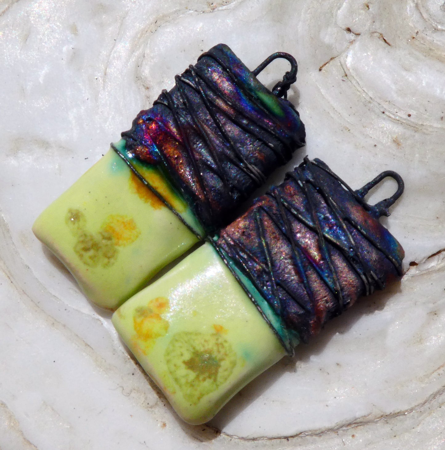 Ceramic Wire Wrapped Tablet Charms -Haystack