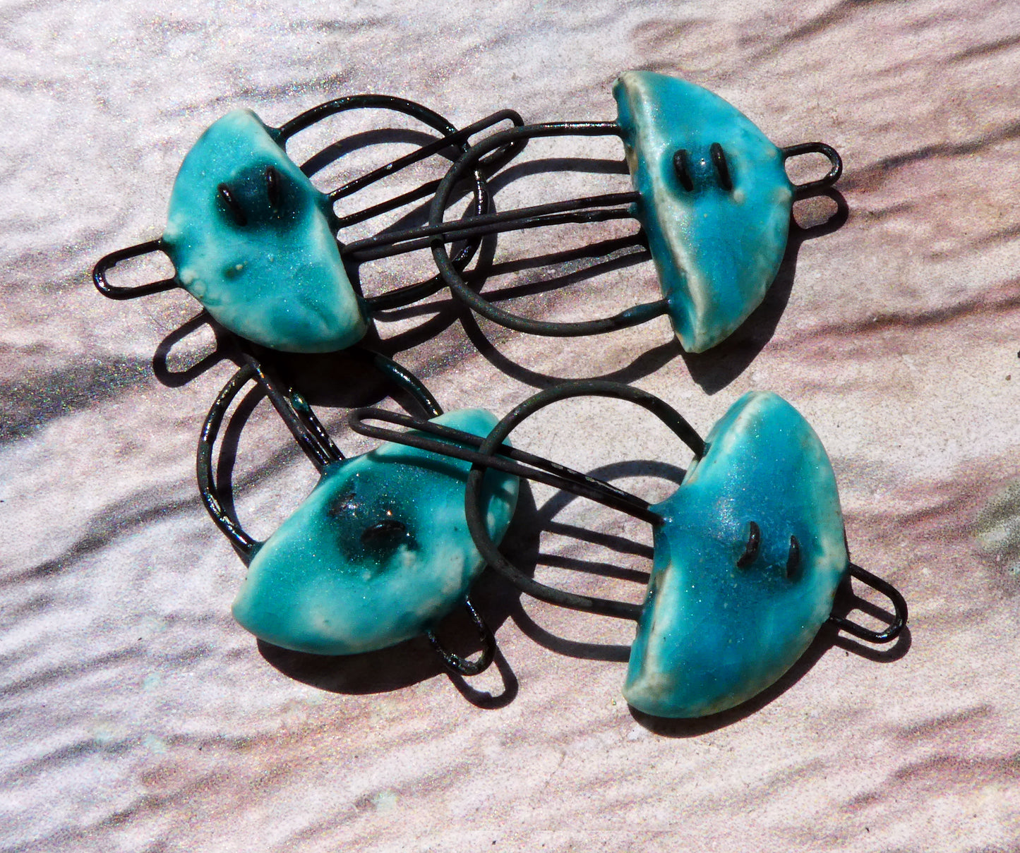 Ceramic Semi Circle Connectors -Antique Turquoise