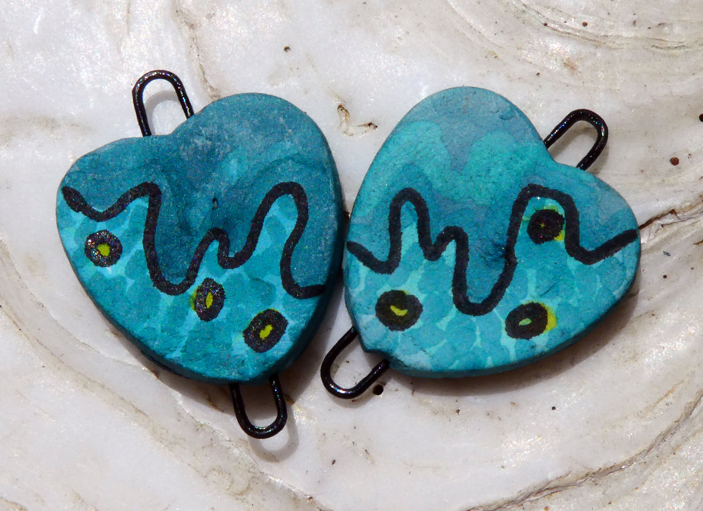Ceramic Inky Heart Earring Connectors #1