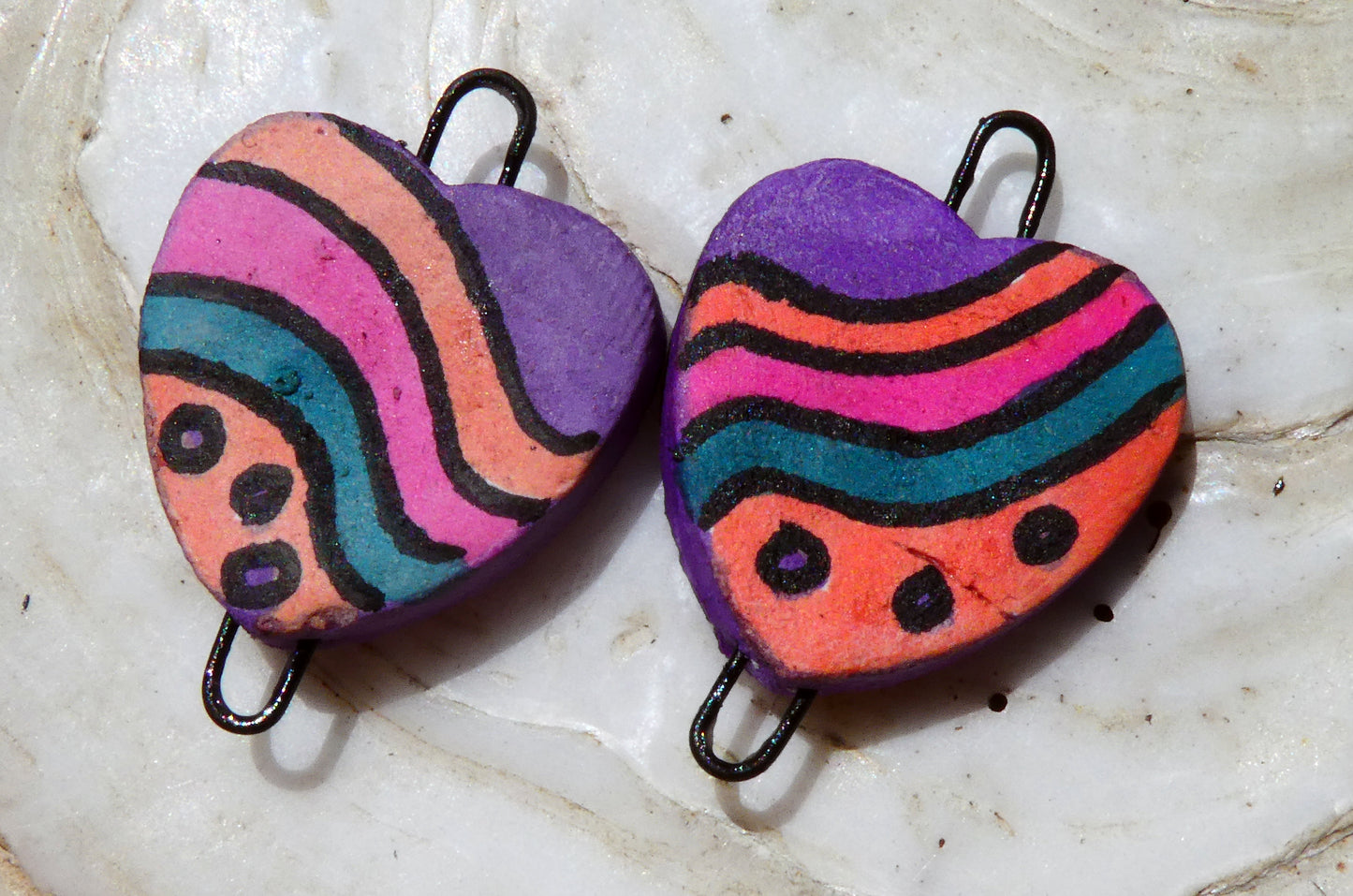 Ceramic Inky Heart Earring Connectors #2