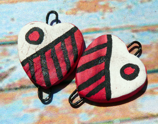Ceramic Inky Heart Earring Connectors #3
