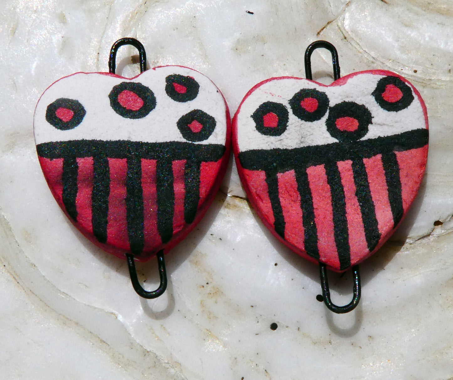 Ceramic Inky Heart Earring Connectors #5