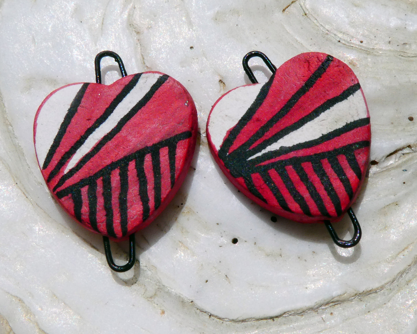 Ceramic Inky Heart Earring Connectors #7