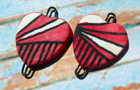 Ceramic Inky Heart Earring Connectors #7