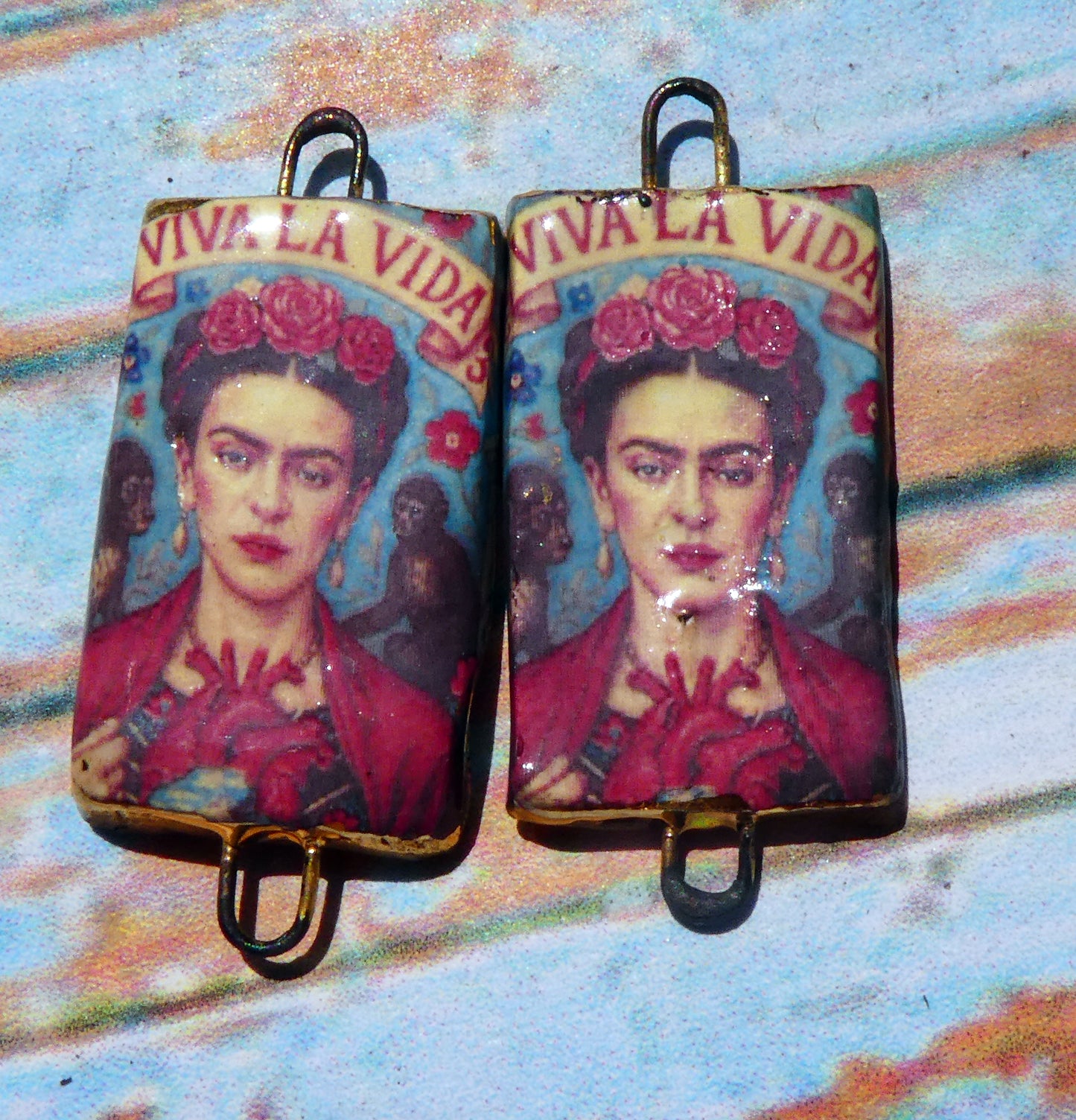 Ceramic Frida Inspired Earring Connectors - #7
