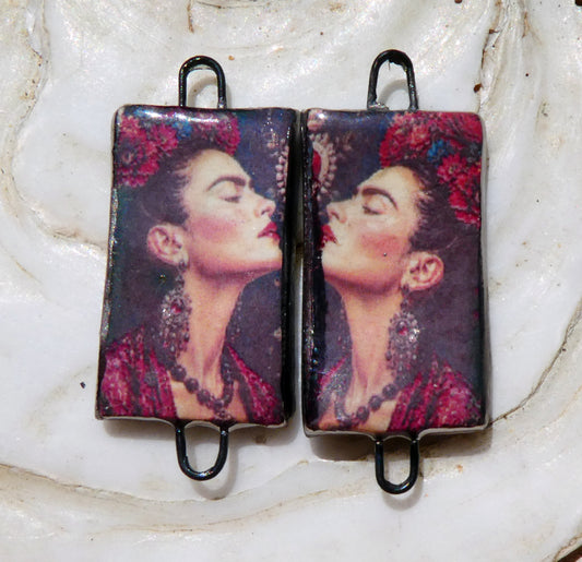 Ceramic Frida Inspired Earring Connectors - #11