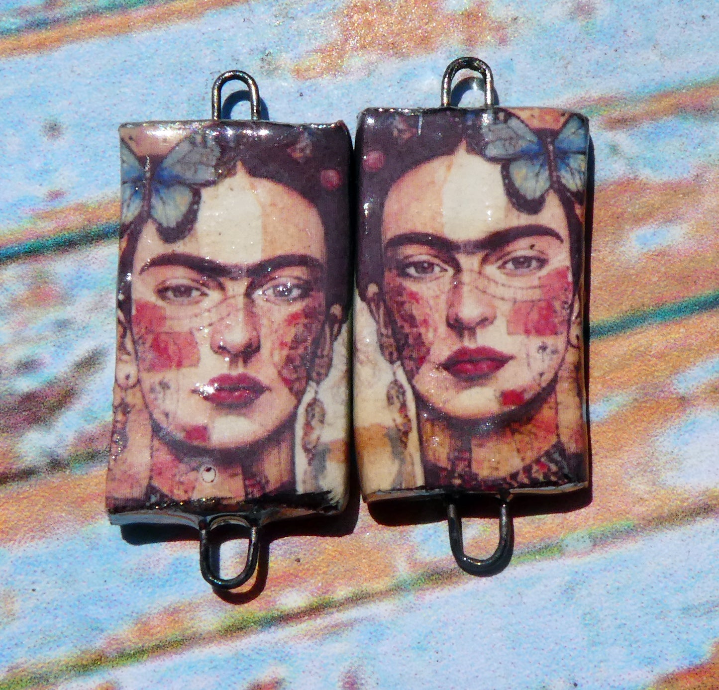 Ceramic Frida Inspired Earring Connectors - #12