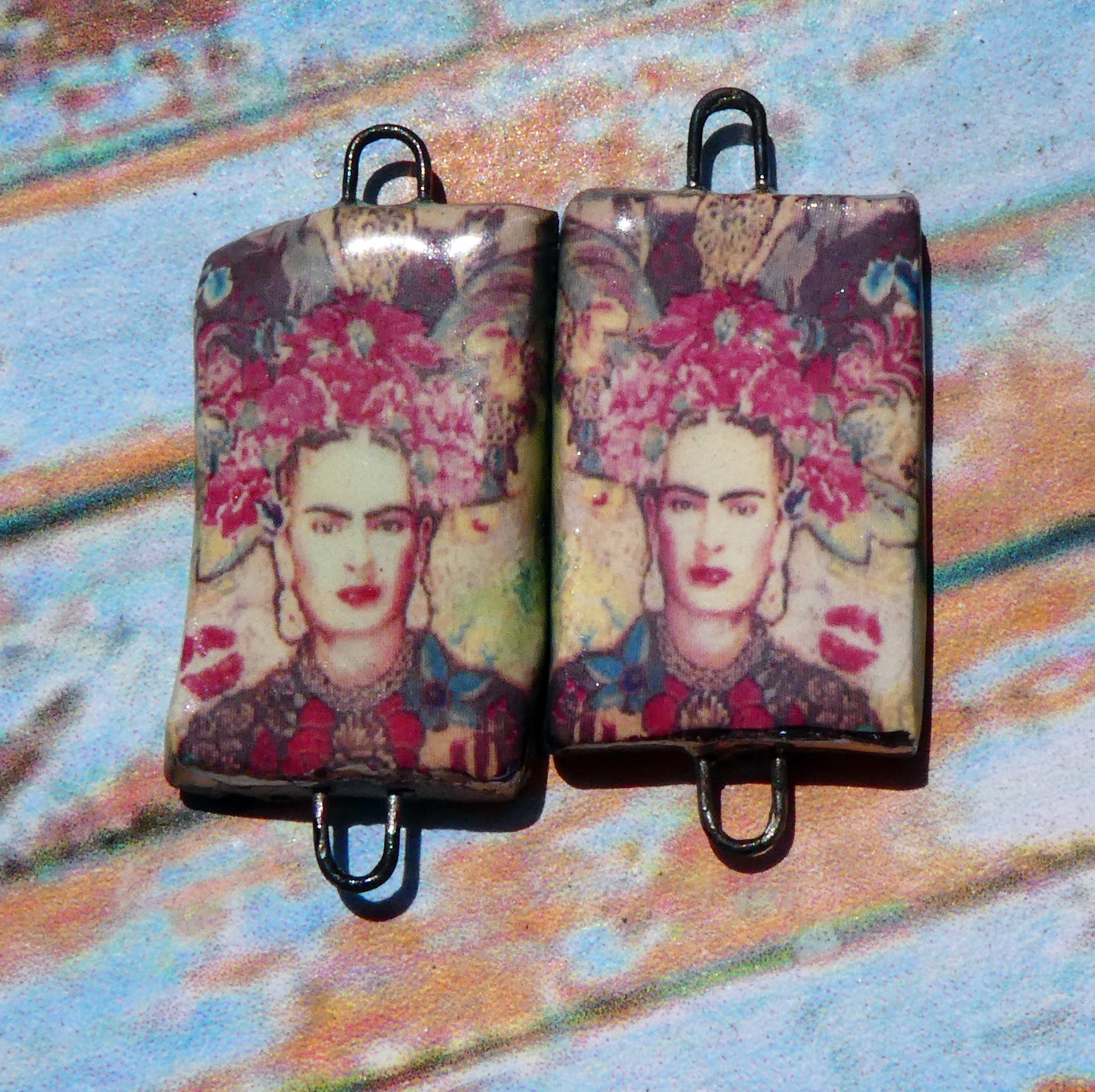 Ceramic Frida Inspired Earring Connectors - #16