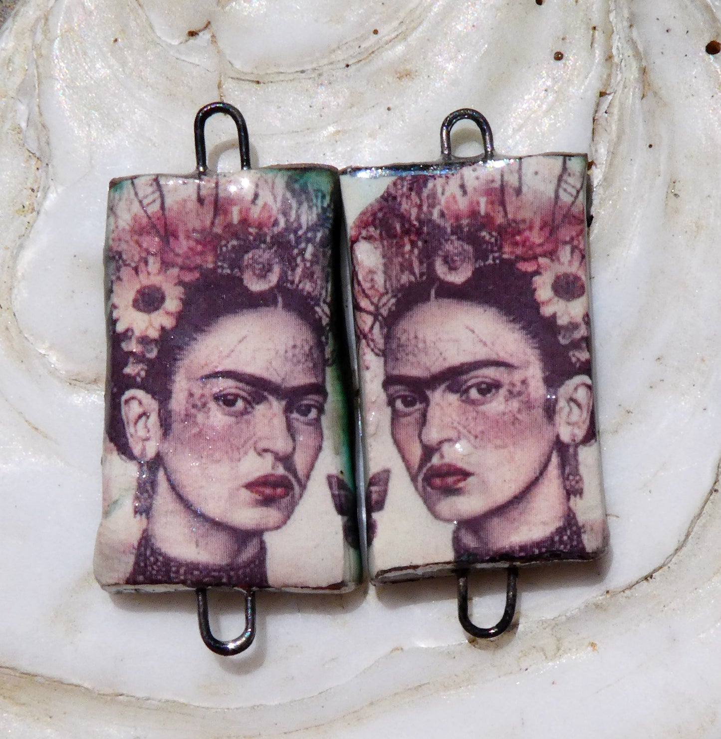 Ceramic Frida Inspired Earring Connectors - #17
