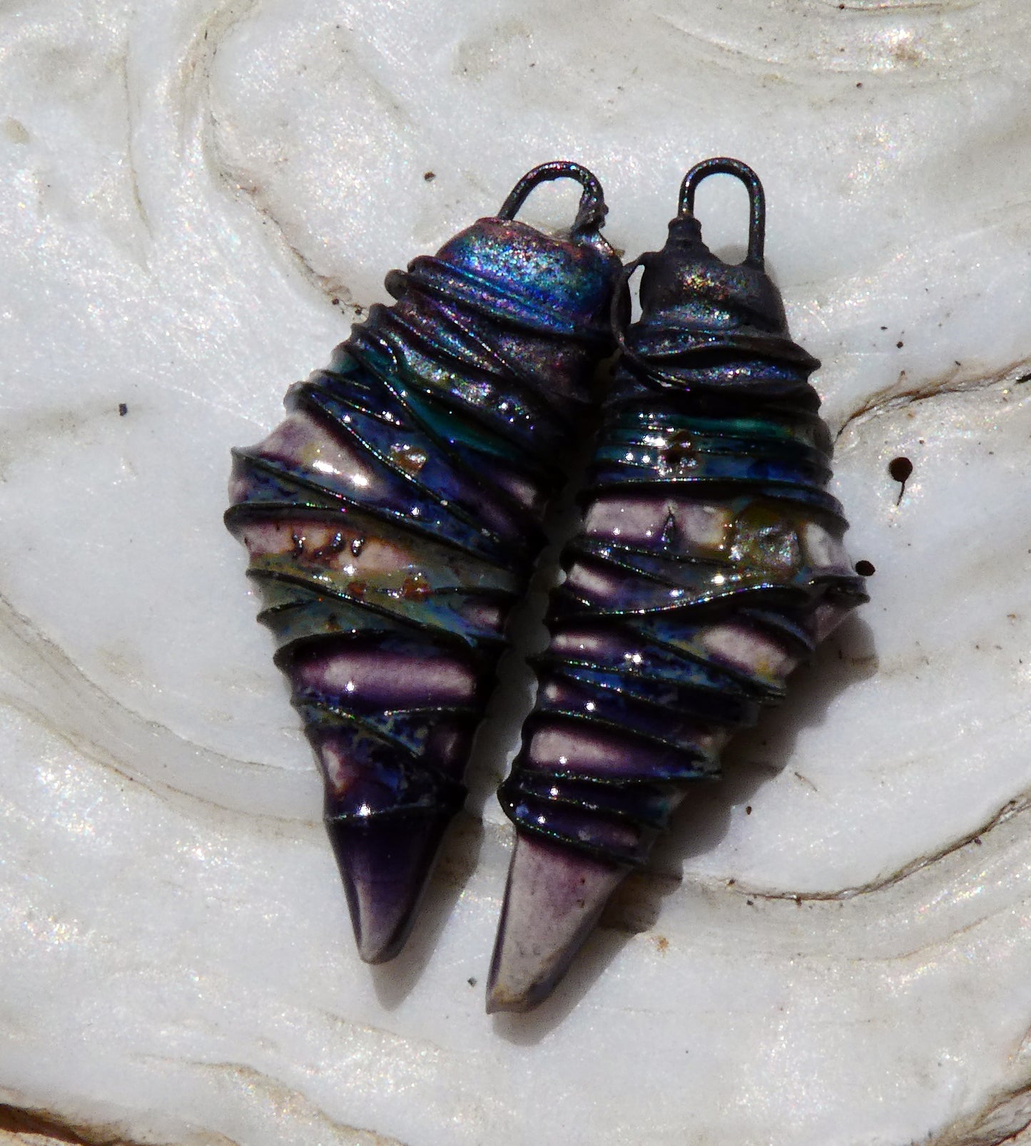 Ceramic Wire Wrapped Stone Cut Charms - Cosmic Grape