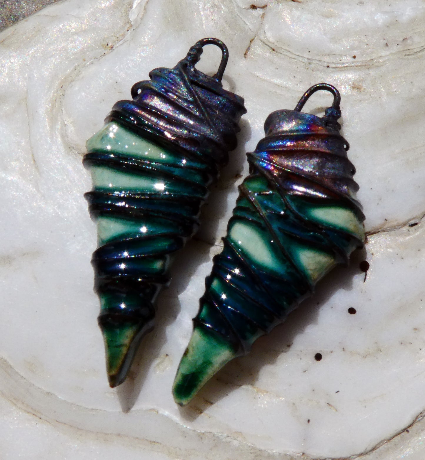 Ceramic Wire Wrapped Stone Cut Charms -Jurassic