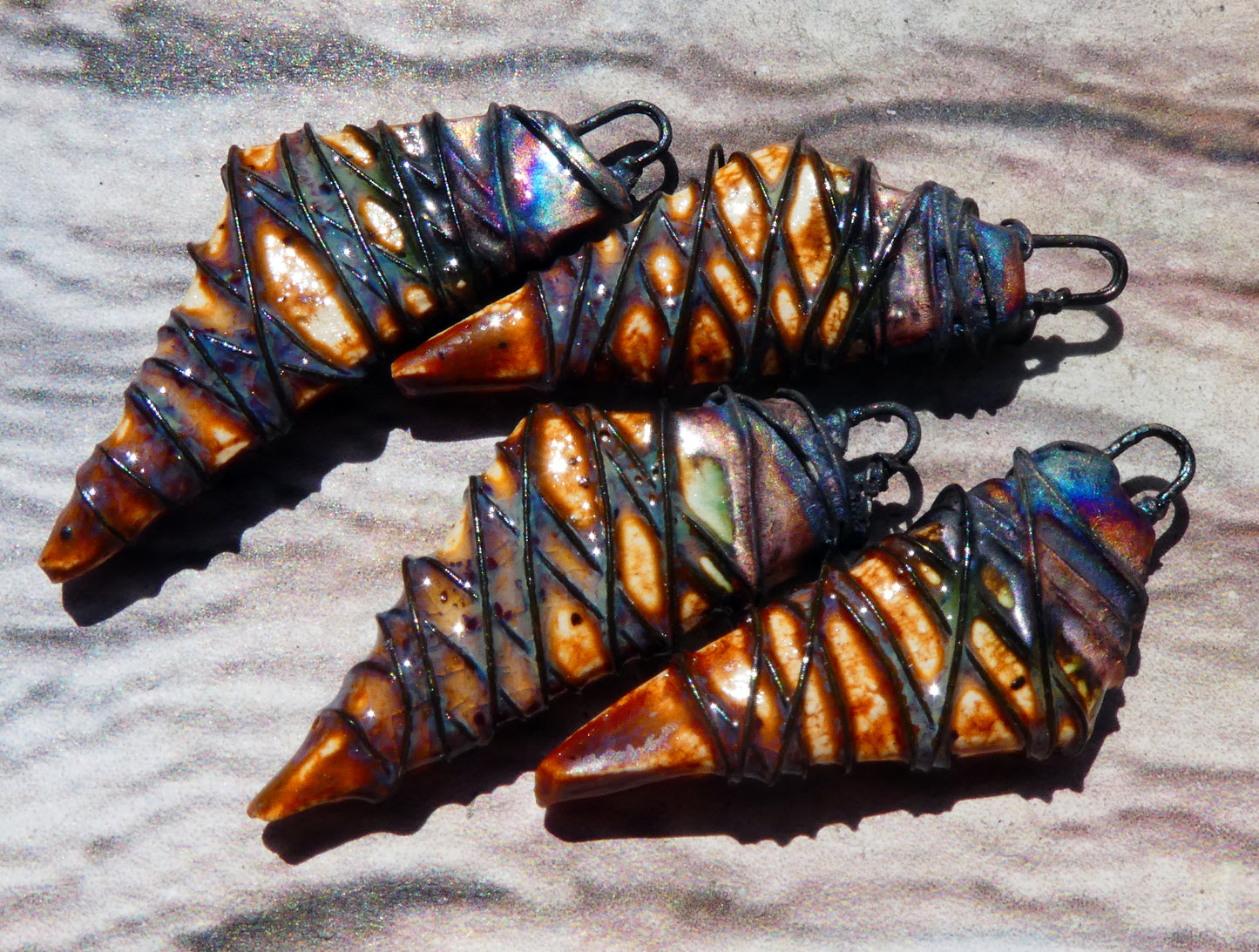 Ceramic Wire Wrapped Stone Cut Charms -Amber Ash