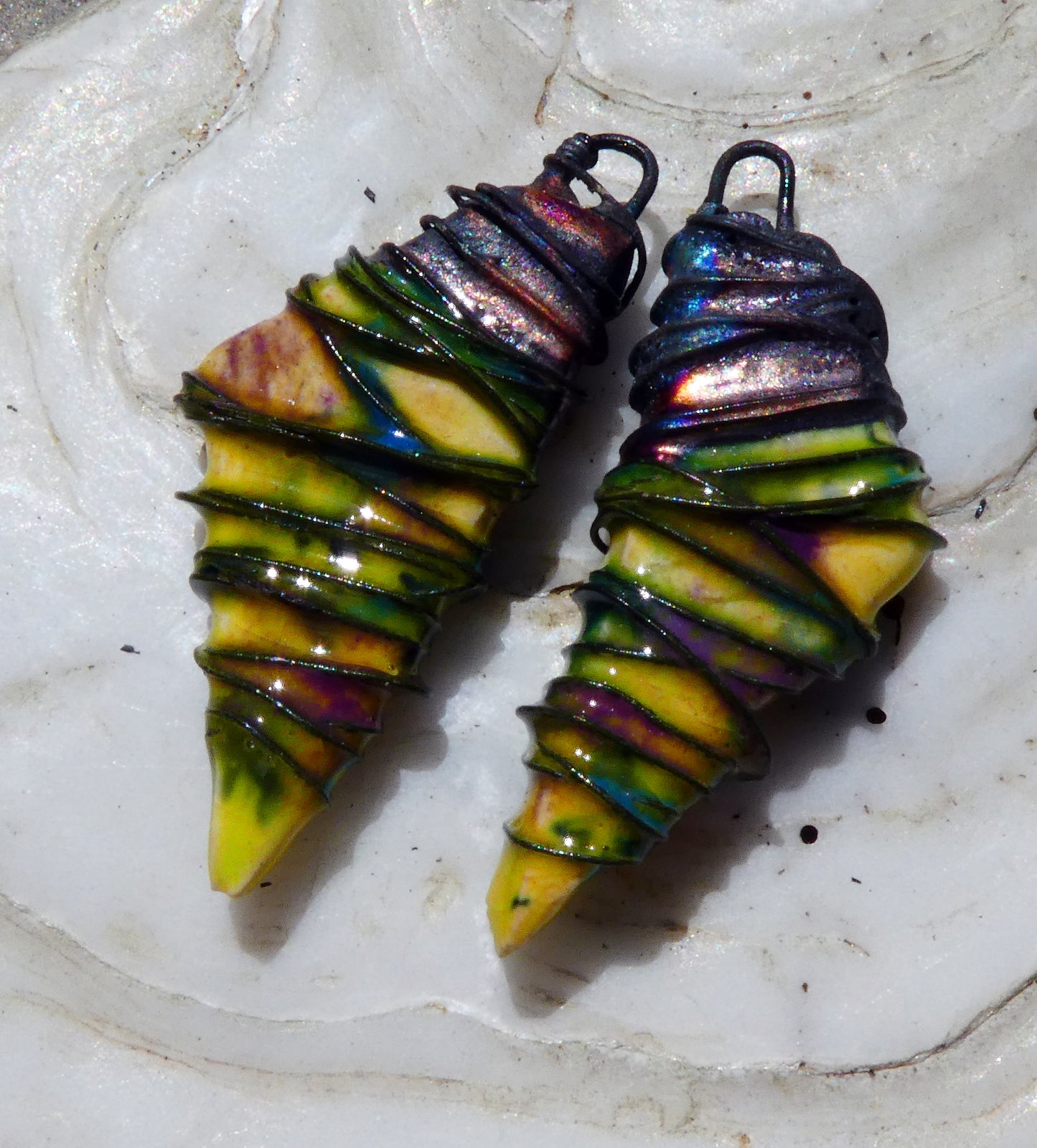 Ceramic Wire Wrapped Stone Cut Charms -Mardi Gras